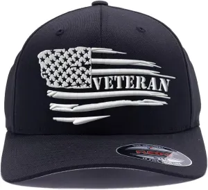 Veteran American Flag Embroidered Flex Fitted Baseball Hat. Custom Embroidered Baseball Cap