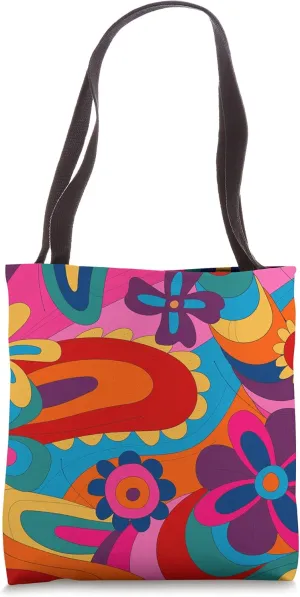 Vibrant Abstract Flower Pattern Groovy Hippie Acid Colored Tote Bag
