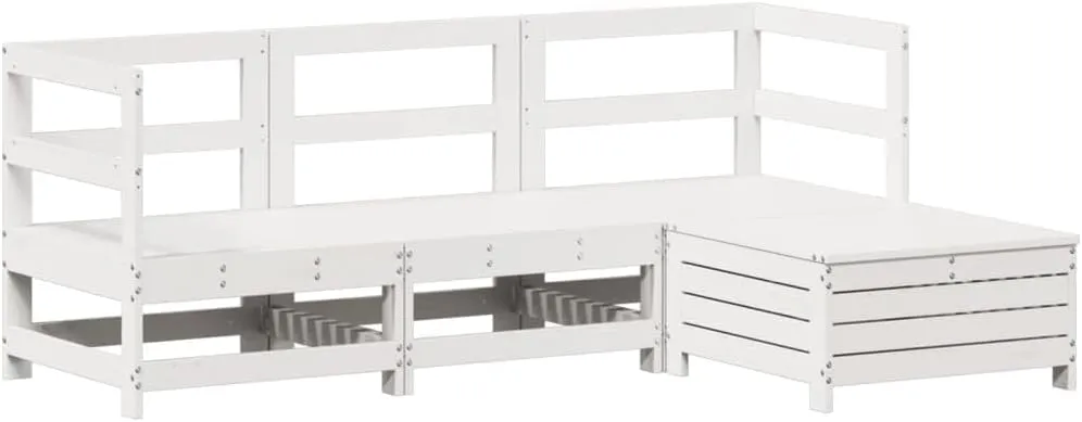 vidaXL 4 Piece Modular Outdoor Garden Sofa Set White Solid Pine Wood Comfy Seating for Patio Balcony Deck with Adjustable Arrangement Sets Lounge Corner Sectional Furniture