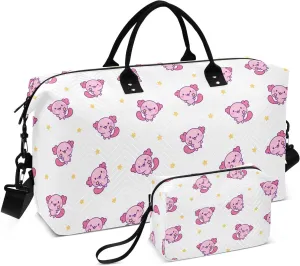 VIGTRO Travel Duffel Bag Weekender Overnight Bag with Toiletry Bag Cute Kawaii Axolotl Star Printed, Carry On Luggage Bag for Hospital Gym Travel Business, 2 Pcs Set