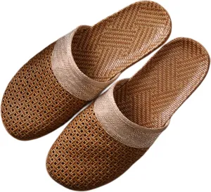 Vine Grass Woven Slippers In Summer, Linen Slippers For Indoor Living, Anti Slip Grass Mat Bamboo Sandals Women Men