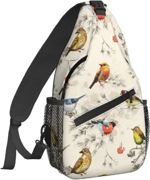 Vintage Birds Watercolor Crossbody Bags for Women Trendy Sling Backpack Men Chest Shoulder Bag Gym Cycling Travel Hiking Daypack