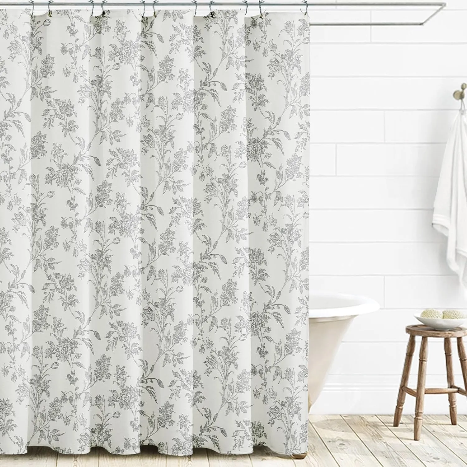 Vintage Farmhouse Shower Curtain for Bathroom Grey Shower Curtain Floral Cotton 72" W x 72" L