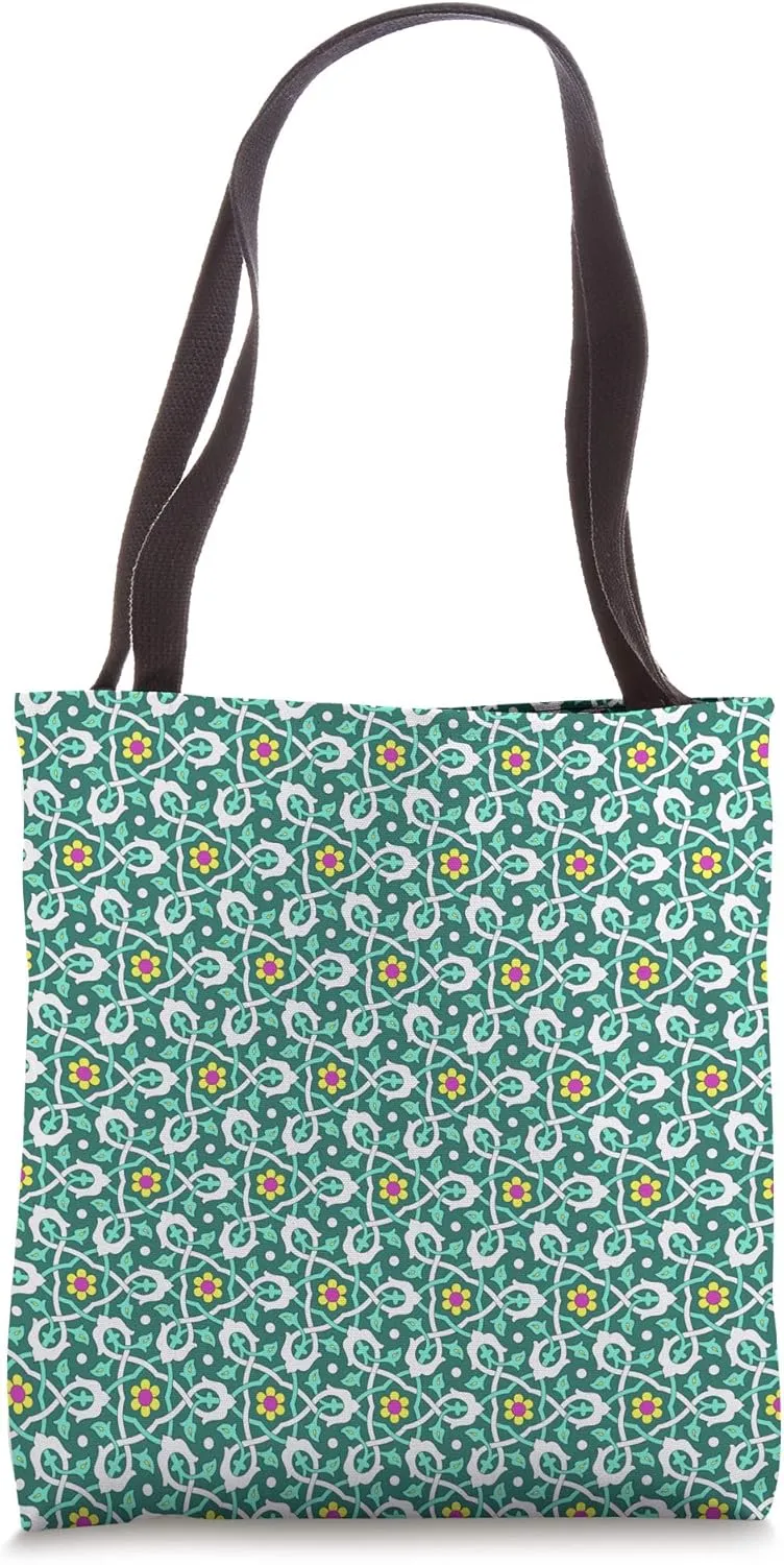 Vintage Green White Ottoman Turkish Vine Pattern Tote Bag