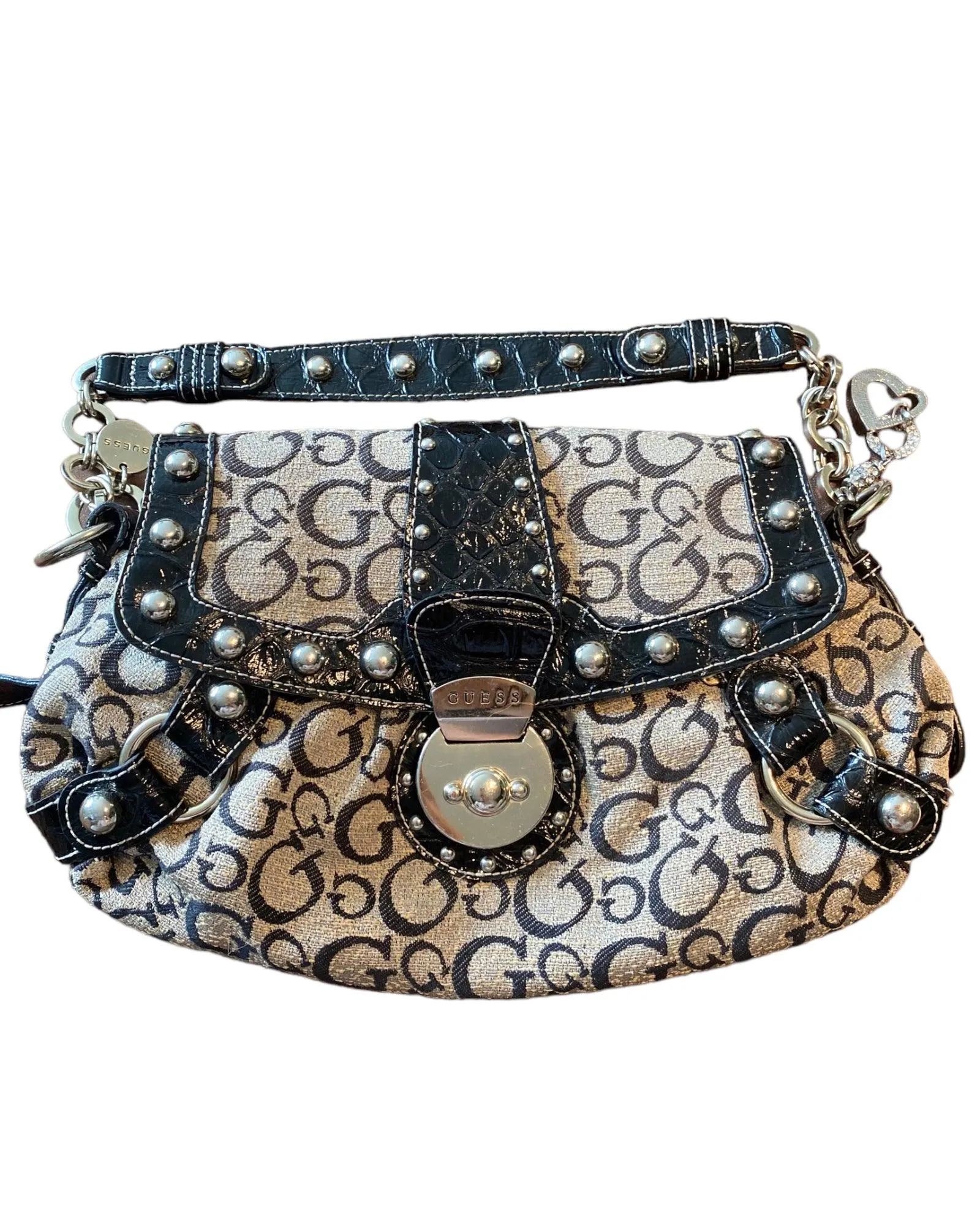 Vintage Guess Bag Beige Monogram - Y2K Classic Elegance | Lyons Way