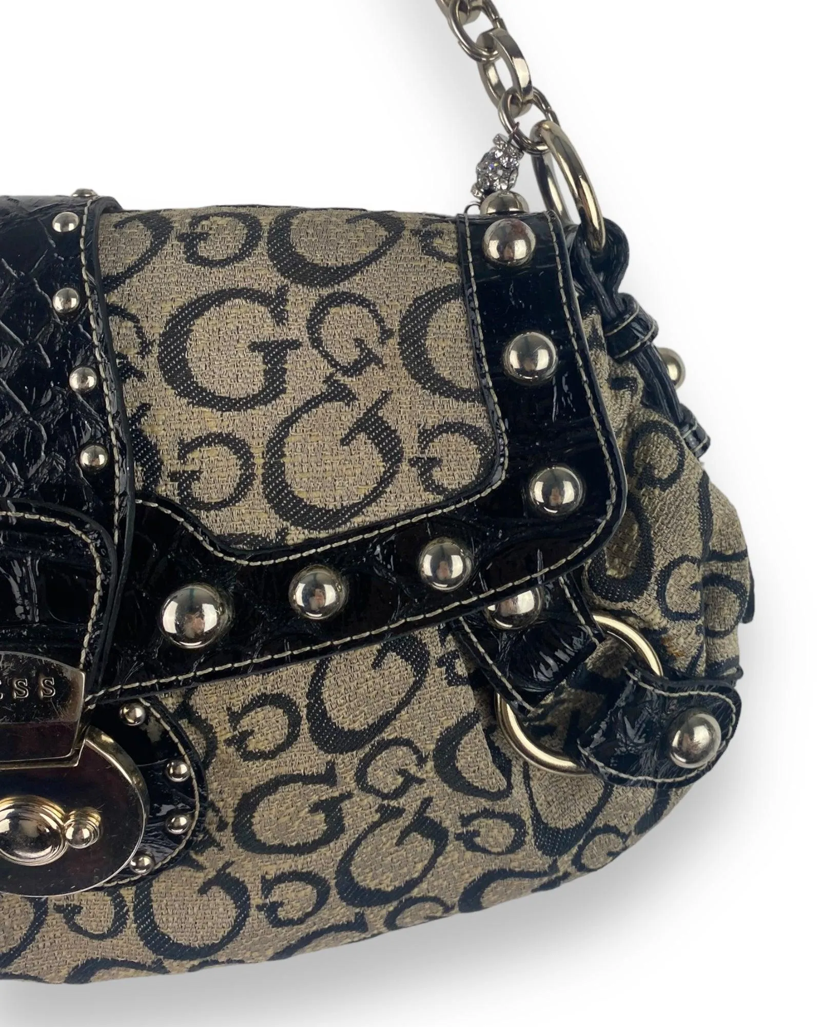 Vintage Guess Bag Beige Monogram - Y2K Classic Elegance | Lyons Way