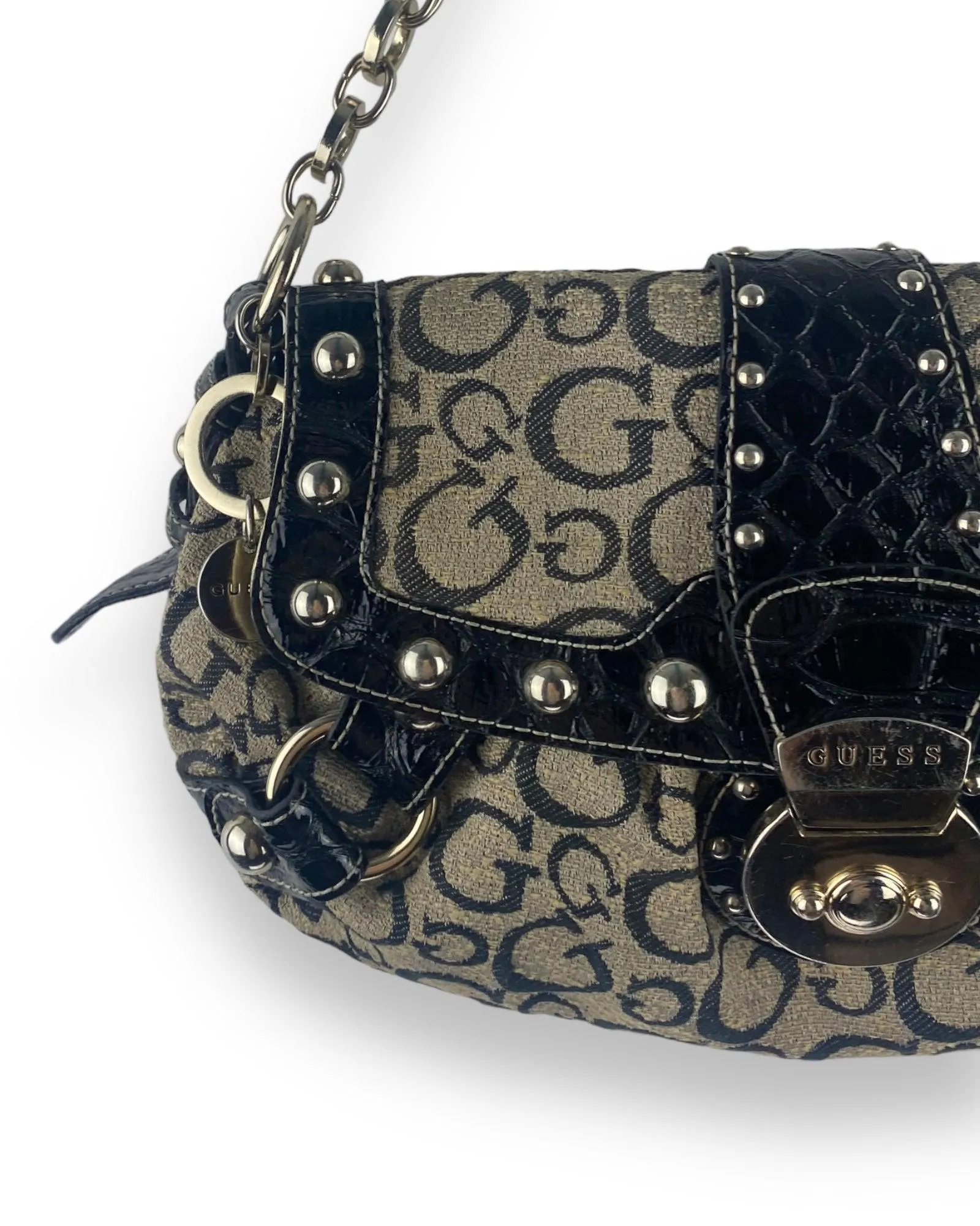 Vintage Guess Bag Beige Monogram - Y2K Classic Elegance | Lyons Way