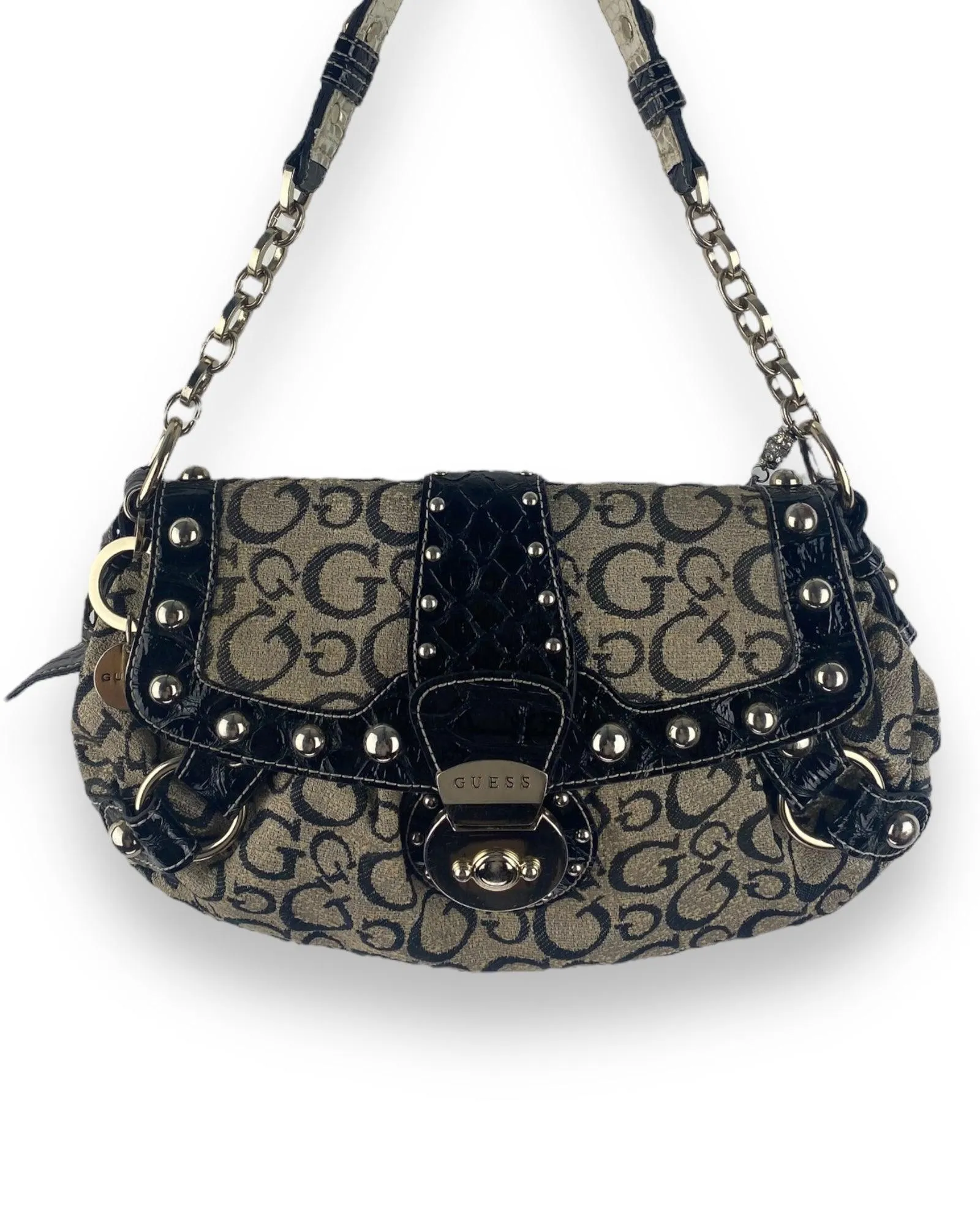 Vintage Guess Bag Beige Monogram - Y2K Classic Elegance | Lyons Way