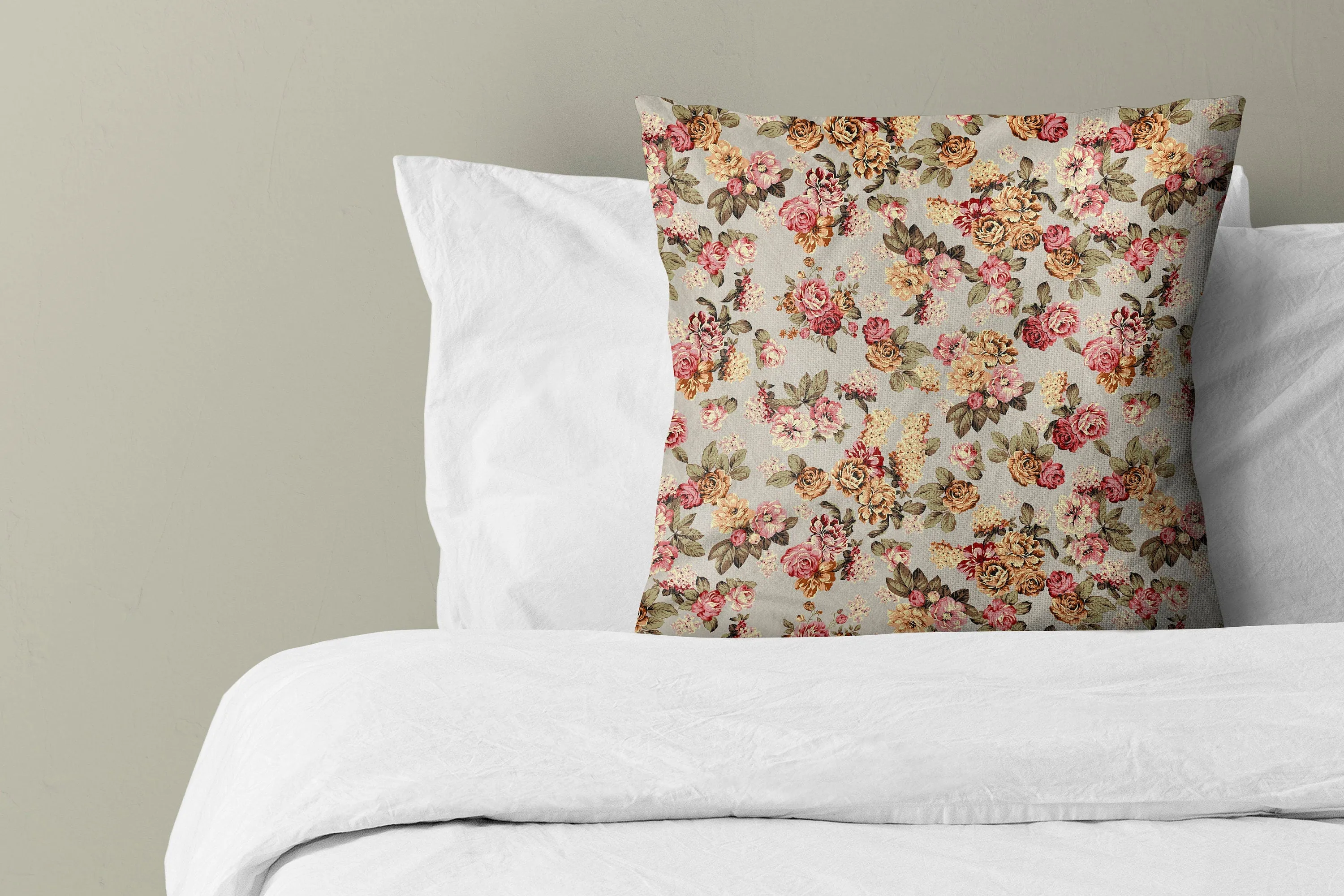 Vintage Linen By The Yard or Meter, Vintage Antique Roses Print Linen Fabric For Bedding, Curtains, Clothing, Table Cloth & Pillow Covers
