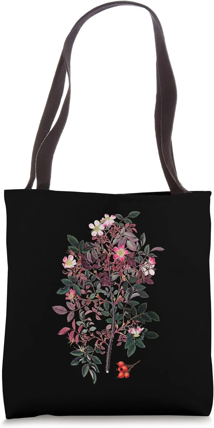 Vintage Shrub Roses Flower Illustration Bloom Plant Lovers Tote Bag
