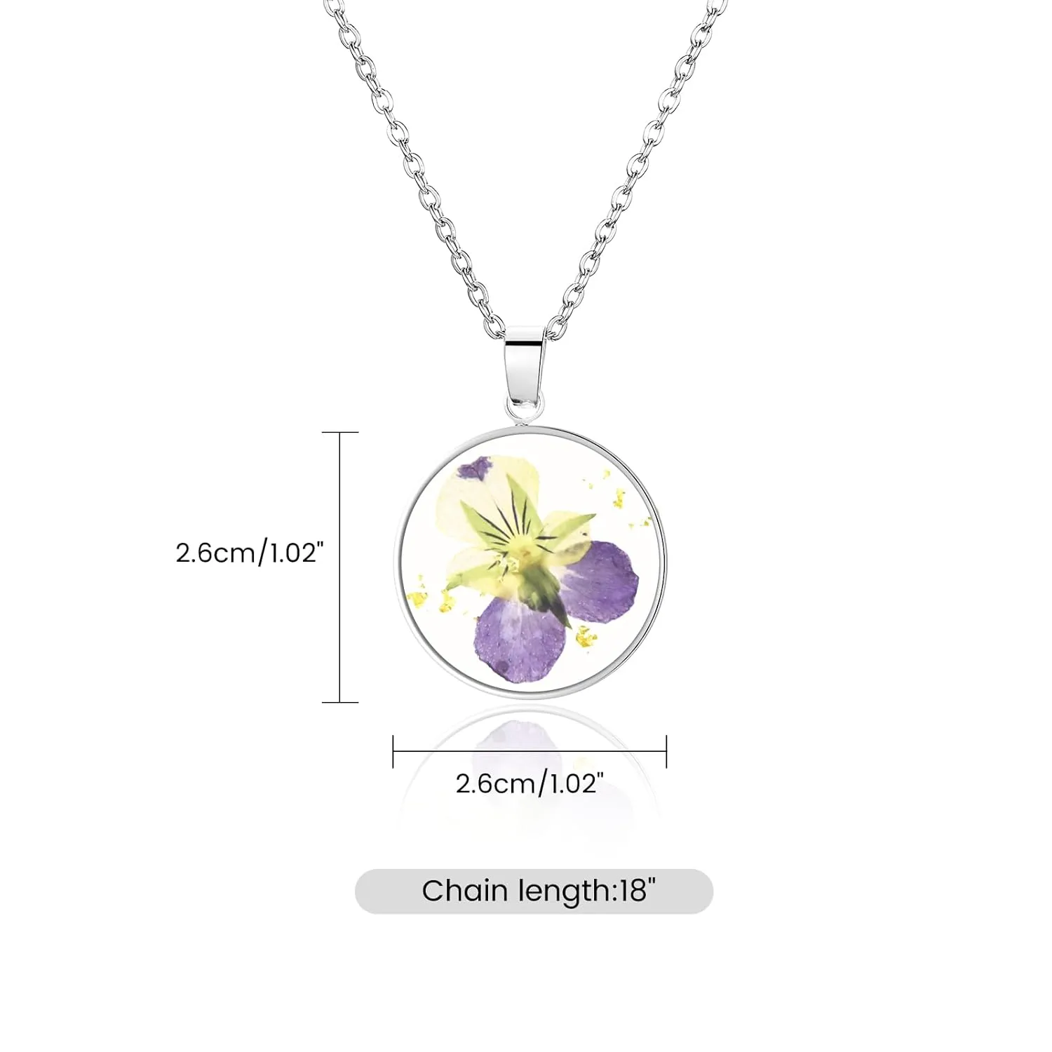 Violet Pressed Flower Necklace,Personalized Gold Handmade Necklace,February Birth Flower Necklace For Women, Unique Resin Flower Necklace,Perfect Gifts For Birthday,Party, Christmas-18’’