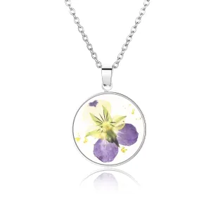 Violet Pressed Flower Necklace,Personalized Gold Handmade Necklace,February Birth Flower Necklace For Women, Unique Resin Flower Necklace,Perfect Gifts For Birthday,Party, Christmas-18’’