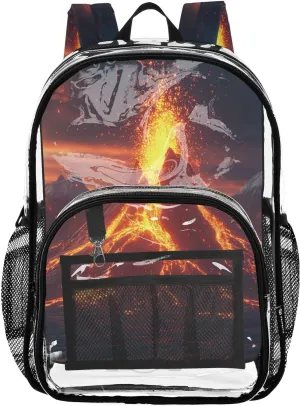 Volcanic Eruption Clear Backpack Boy Girl Kids Heavy Duty PVC Transparent Bookbag School Bag with Multiple Compartments