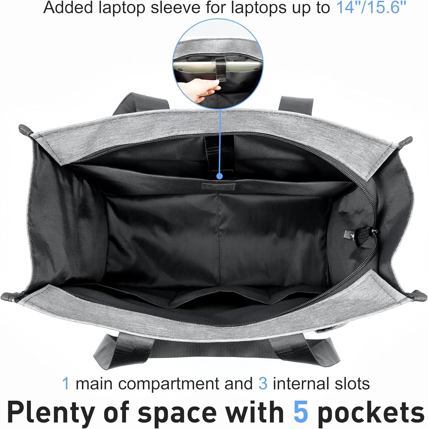 VOLGANIK ROCK Tote Bag with Compartments, Large Multi Pockets Tote Bag for Women & Men Work Tote Bags with Zipper