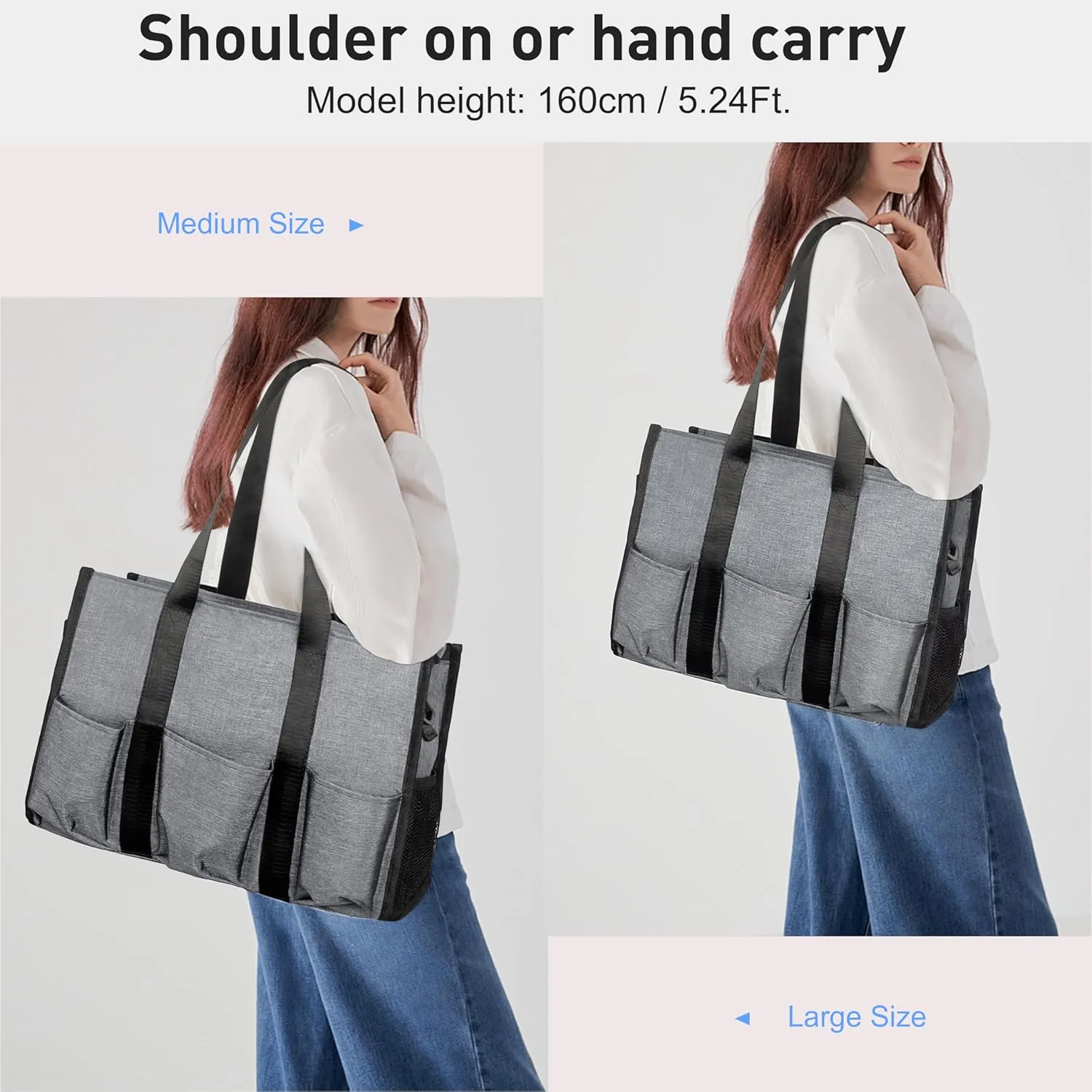 VOLGANIK ROCK Tote Bag with Compartments, Large Multi Pockets Tote Bag for Women & Men Work Tote Bags with Zipper