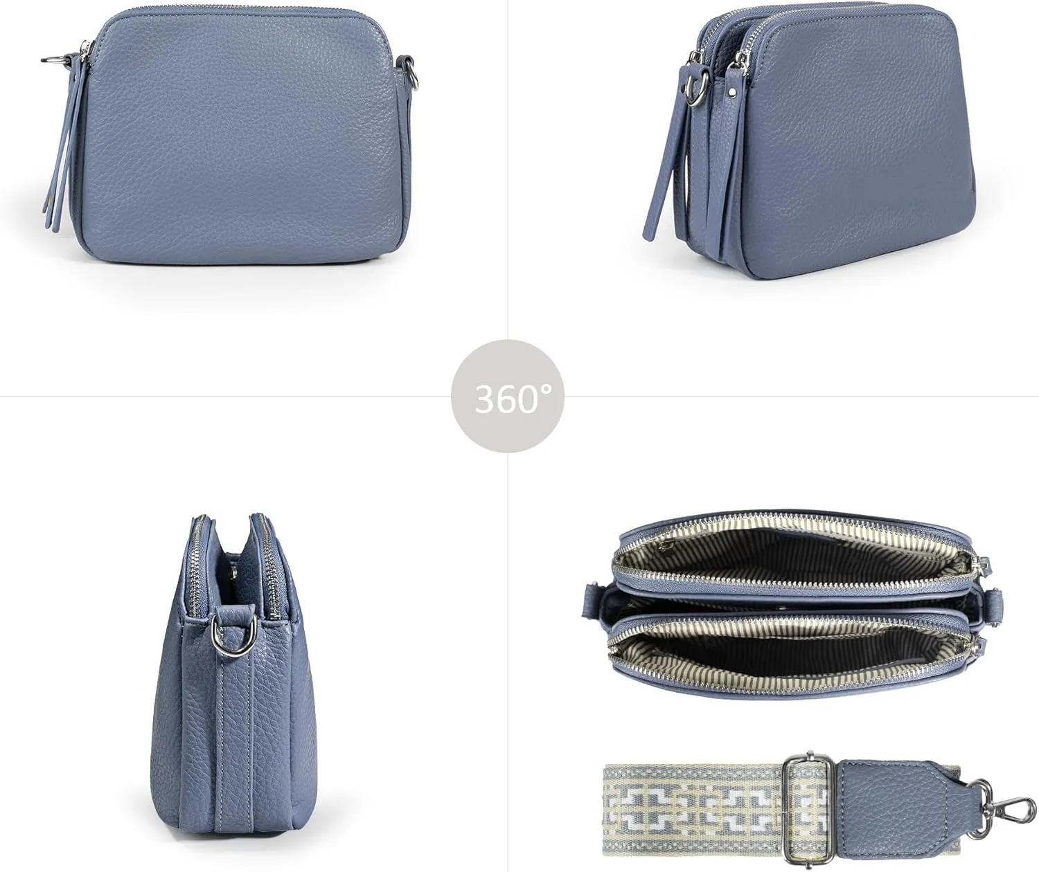 VONAL Leather Crossbody Purse for Women Triple Pockets Designed Shoulder Bag