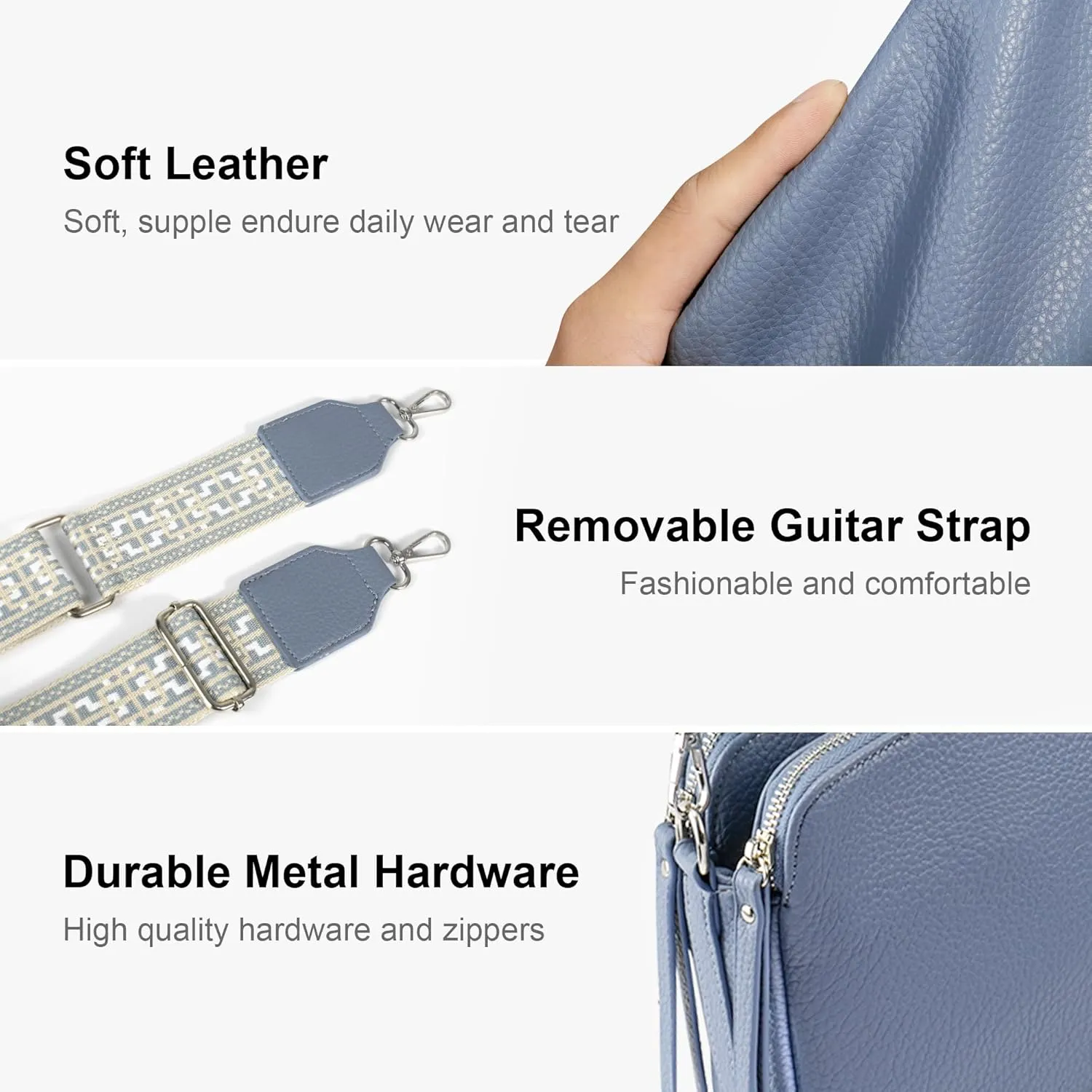 VONAL Leather Crossbody Purse for Women Triple Pockets Designed Shoulder Bag