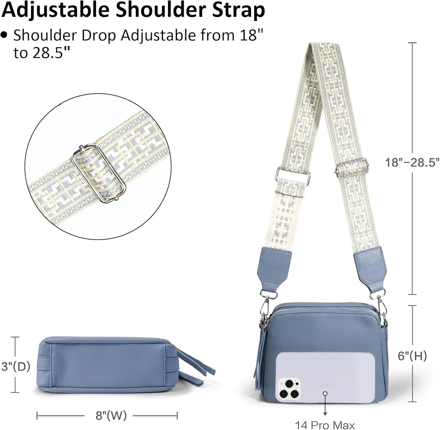 VONAL Leather Crossbody Purse for Women Triple Pockets Designed Shoulder Bag