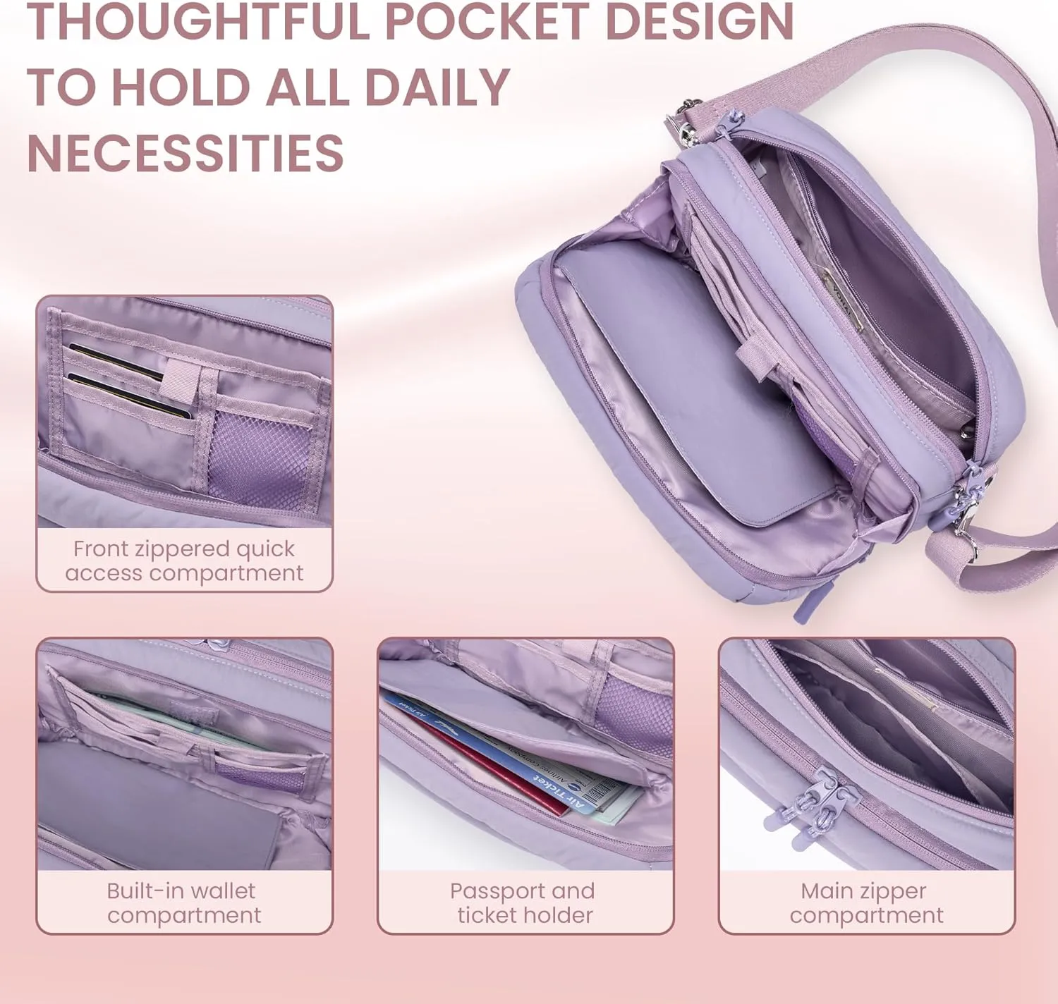 VONAL Puffer Crossbody Bags for Women Travel Small Purses Lightweight Nylon Quilted Puffy Bag Handbags with Multiple Pockets