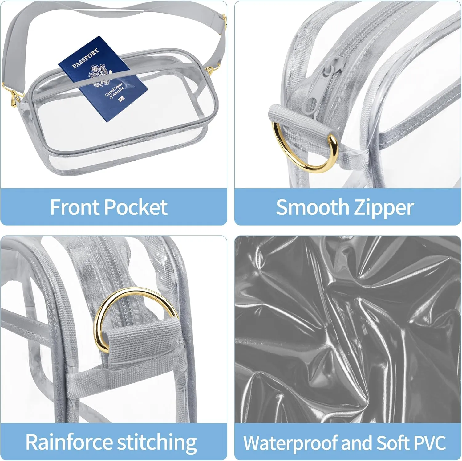 VOROLO Clear Crossbody Bag Stadium Approved See Through Purse Handbag,Small See Through Purse Handbag