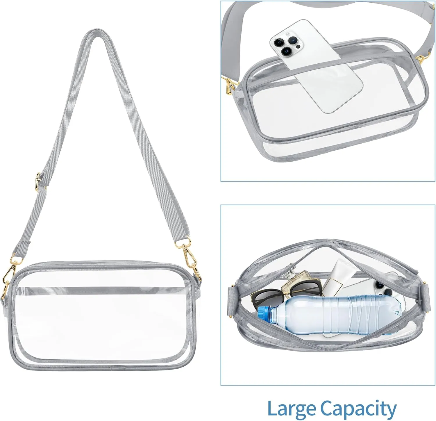 VOROLO Clear Crossbody Bag Stadium Approved See Through Purse Handbag,Small See Through Purse Handbag
