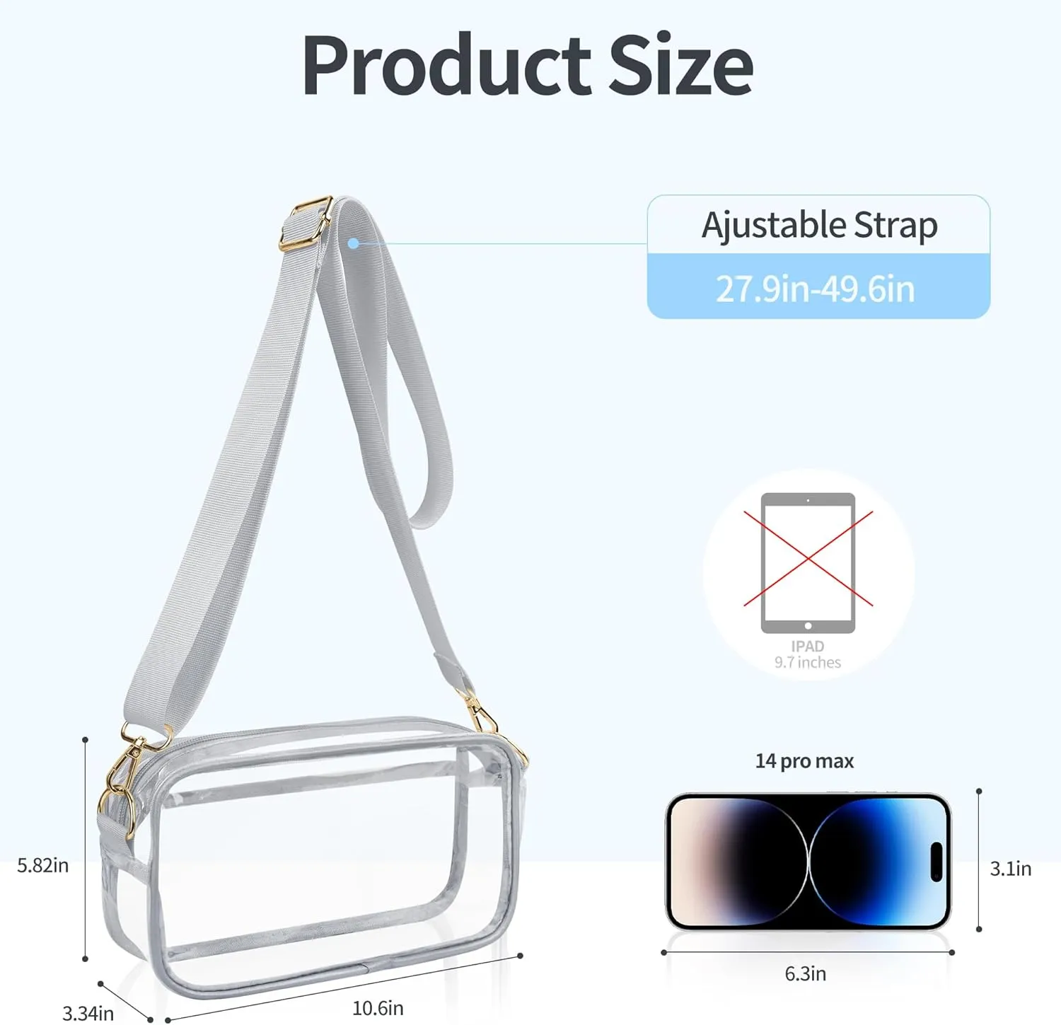 VOROLO Clear Crossbody Bag Stadium Approved See Through Purse Handbag,Small See Through Purse Handbag