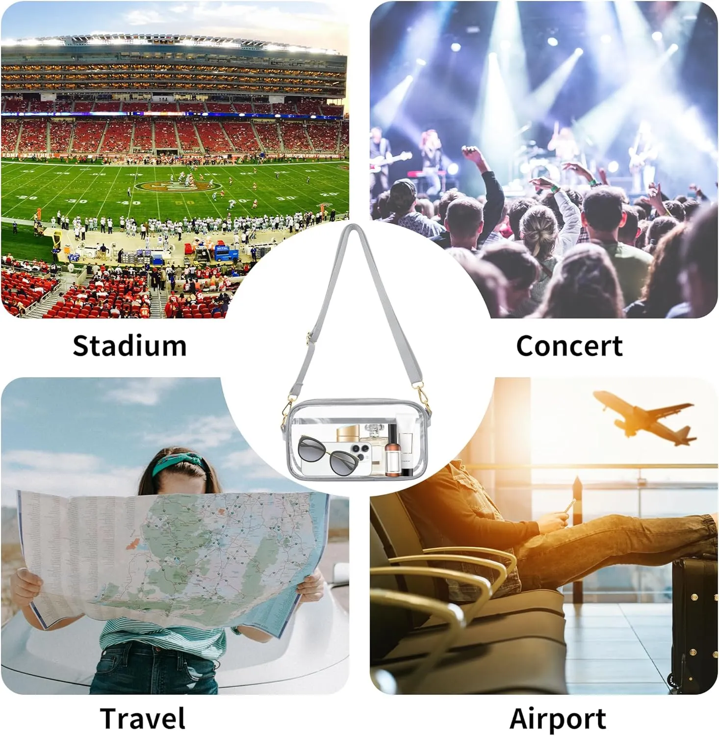 VOROLO Clear Crossbody Bag Stadium Approved See Through Purse Handbag,Small See Through Purse Handbag