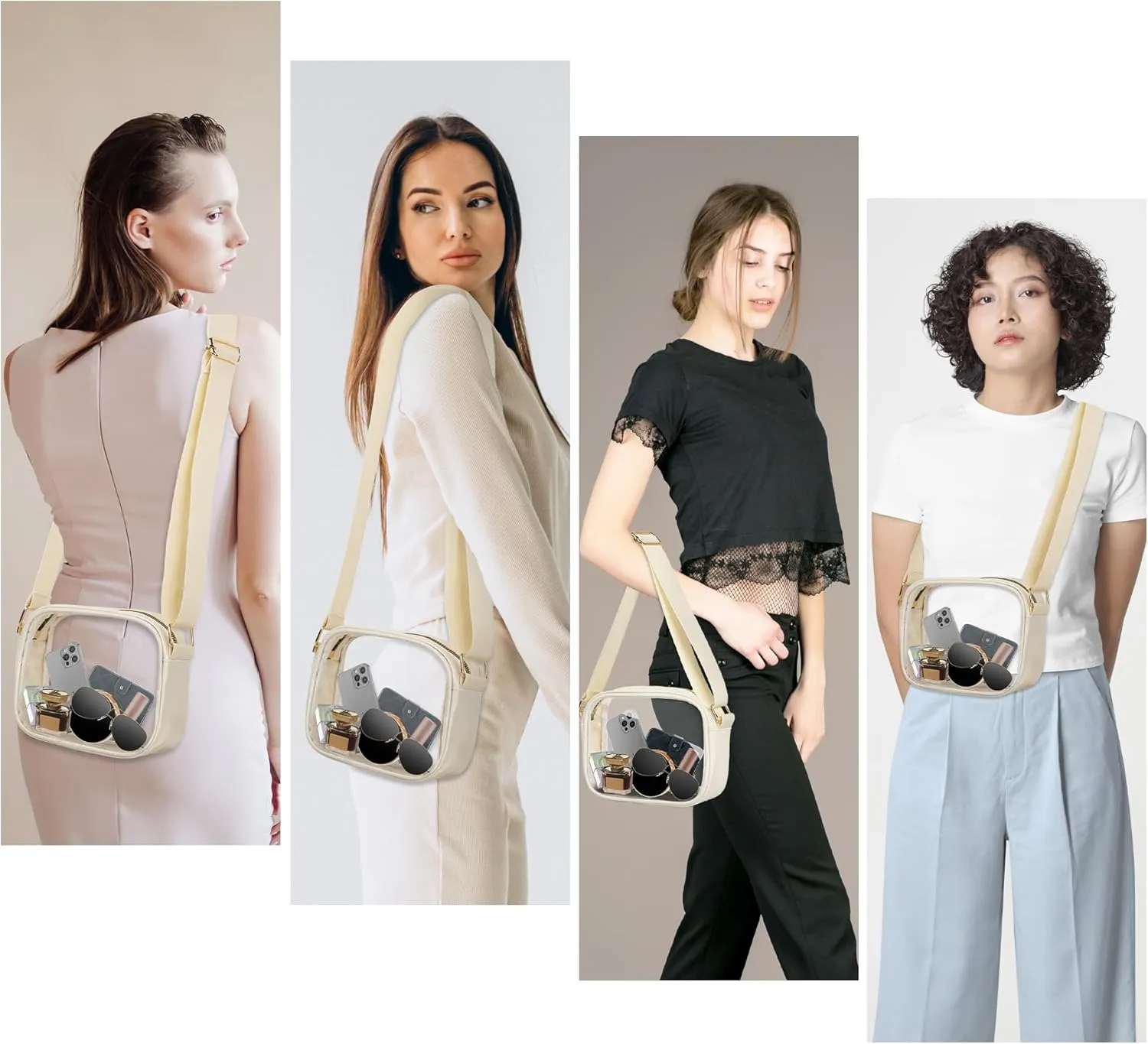 VOROLO Stadium Approved Clear Crossbody Bag,Small See Through Purse Handbag with Adjustable Shoulder Strap for Sports Beige