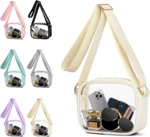 VOROLO Stadium Approved Clear Crossbody Bag,Small See Through Purse Handbag with Adjustable Shoulder Strap for Sports Beige