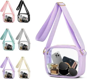 VOROLO Stadium Approved Clear Crossbody Bag,Small See Through Purse Handbag with Adjustable Shoulder Strap for Sports Light Purple