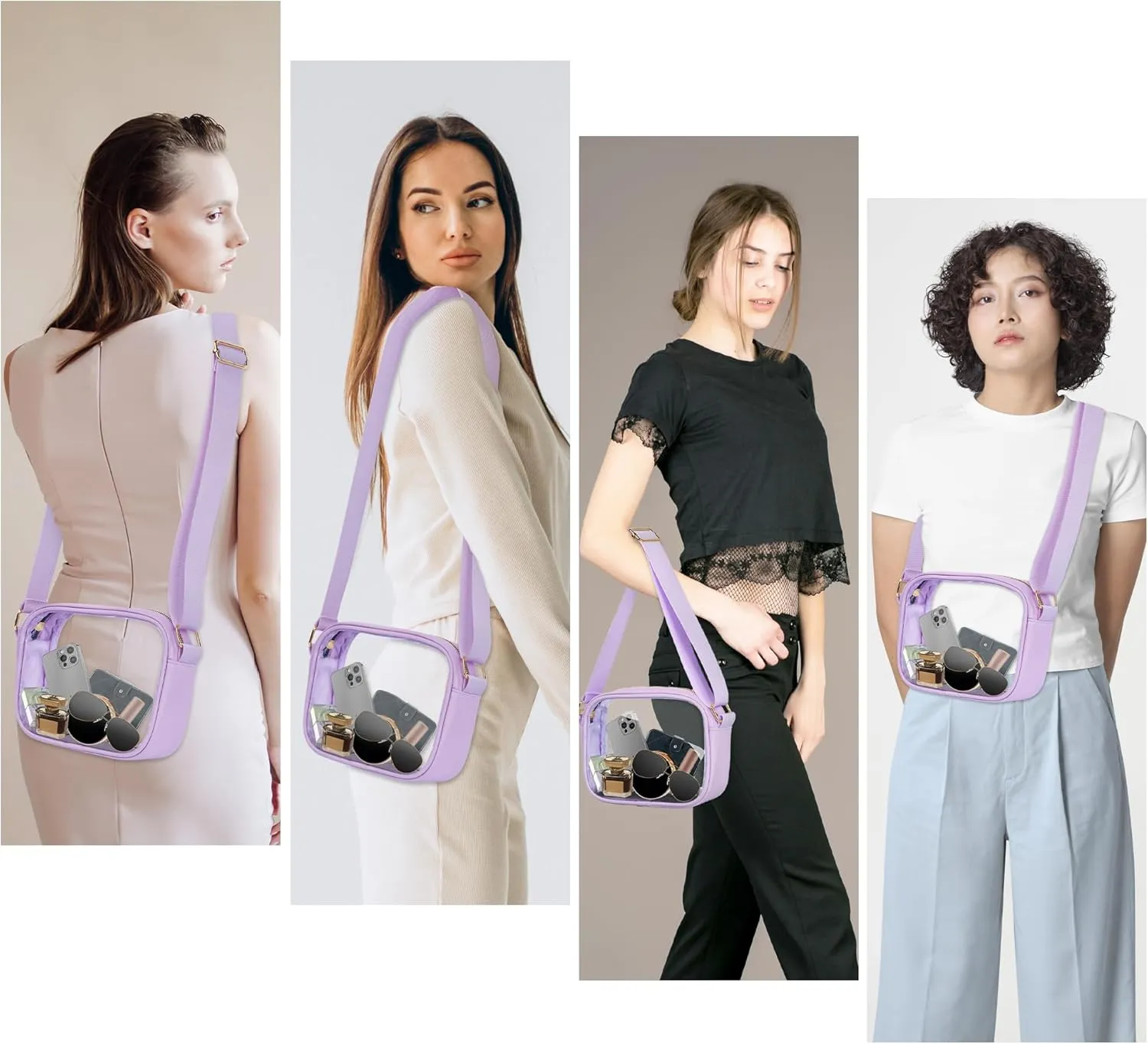VOROLO Stadium Approved Clear Crossbody Bag,Small See Through Purse Handbag with Adjustable Shoulder Strap for Sports Light Purple