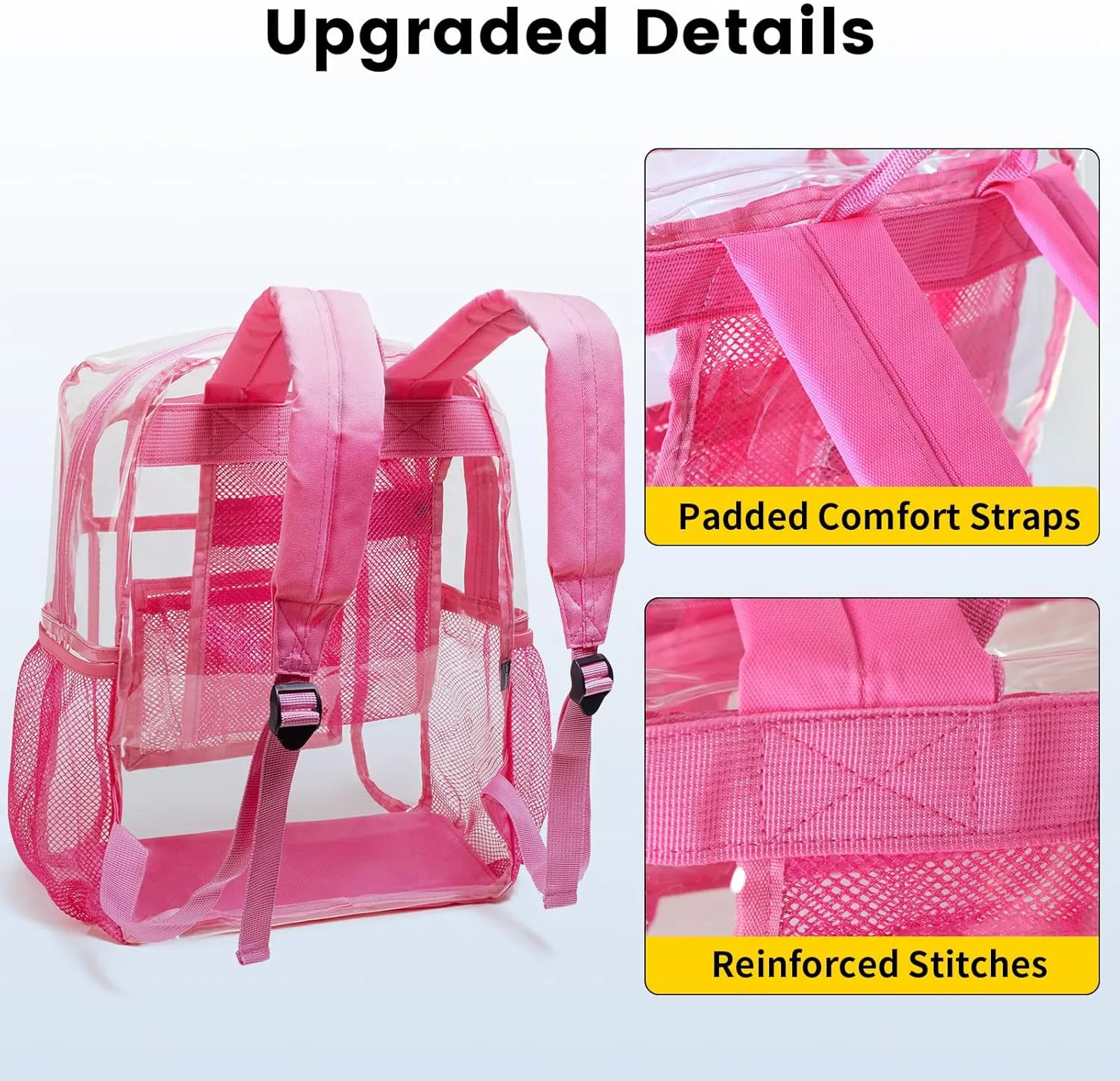 Vorspack Clear Backpack Heavy Duty - Clear Book Bag with Multi-pockets Large See Through Backpack for College Workplace - Pink