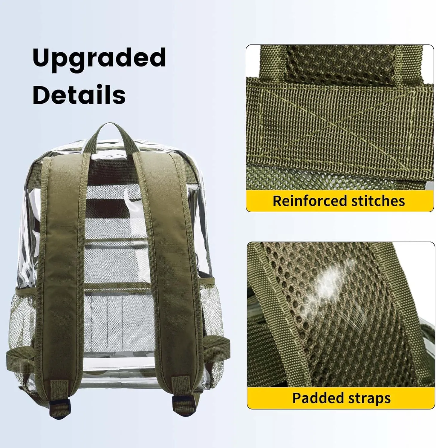 Vorspack Clear Backpack Heavy Duty PVC Transparent Backpack with Reinforced Strap Stitches & Large Capacity for College Workplace Security - Green