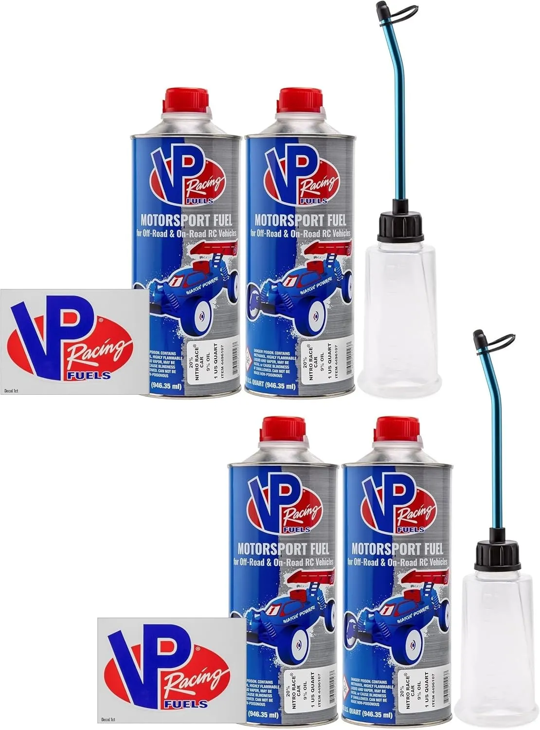 VP Racing HobbyNitro Filler Kit Decals (2X Kit) - RC Fuel Tank Oil Bottle for HSP HPI Nitro Models RC Car Truck Buggy - 250ML Engine Fuel Filler Refill Bottle with Aluminum Alloy Straw for RC Car