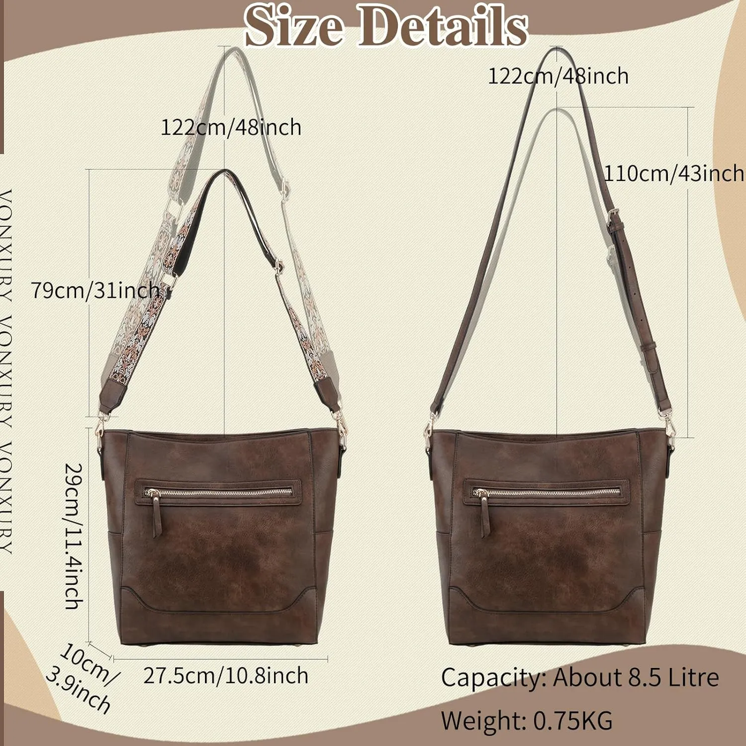 VX VONXURY Crossbody Bag for Women, Trendy Vegan Leather Shoulder Bag, Designer Bucket Bag with 2PCS Adjustable Straps