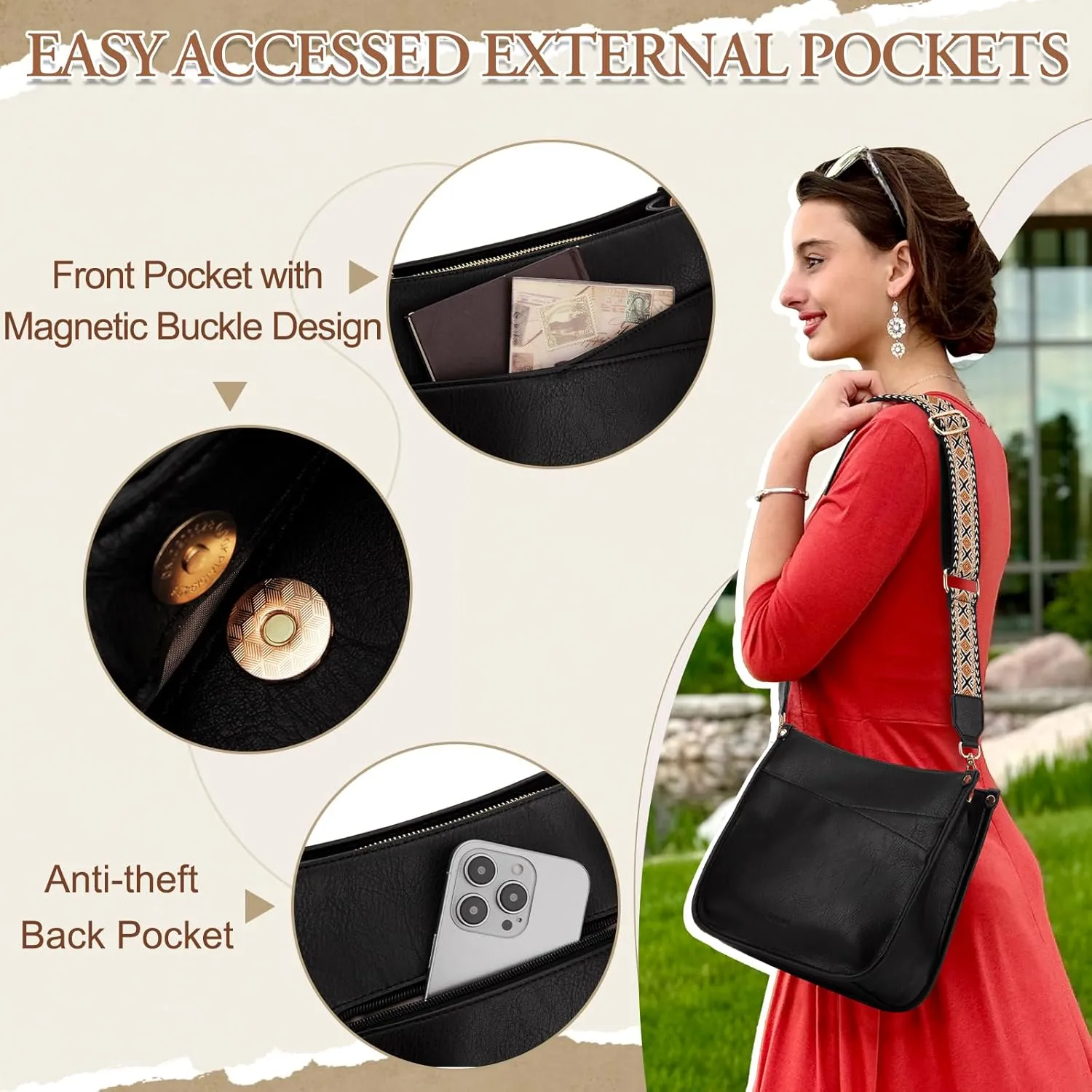VX VONXURY Shoulder Bag for Women,Trendy Vegan Leather Crossbody Bag,Fashion Bucket Bag with 2PCS Adjustable Straps