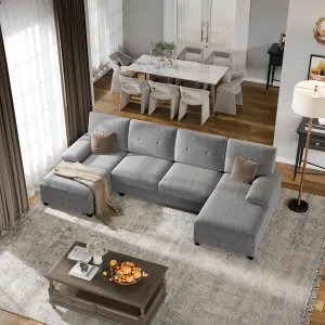 Walsunny Sectional Couches for Living Room, Convertible U-Shaped Sofa Couch with Double Chaise, 4 Seat Sofa Set Modular Sectional Sofa Couch for Apartment, Grey