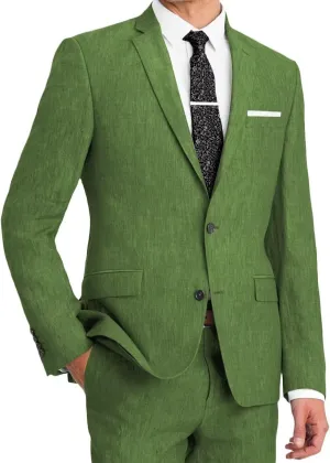 Wangyue Men's Linen Suit 2 Piece Causal Summer Suits Slim Fit Wedding Suit Groomsmen Prom Tuxedo Suits