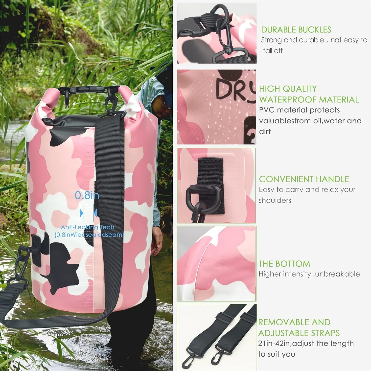 Waterproof Dry Bag Backpack 5L/10L/20L/30L/40L, Roll Top Floating Waterproof Storage Bags for Kayaking, Boating, Swimming, Hiking, Camping and Fishing