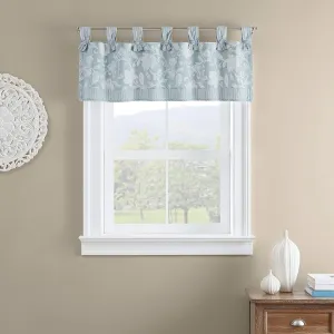 Waverly Stencil Vine Short Curtain Valance Tab Top Window Curtains for Kitchen or Bathroom, 52" x 18", Spa