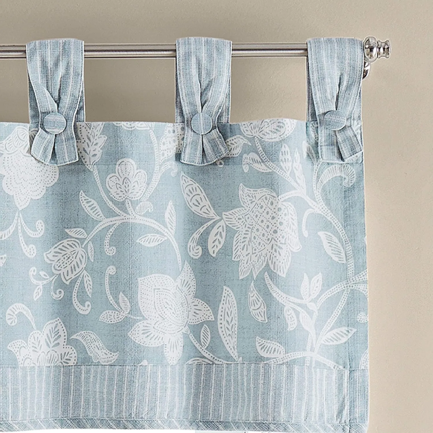 Waverly Stencil Vine Short Curtain Valance Tab Top Window Curtains for Kitchen or Bathroom, 52" x 18", Spa