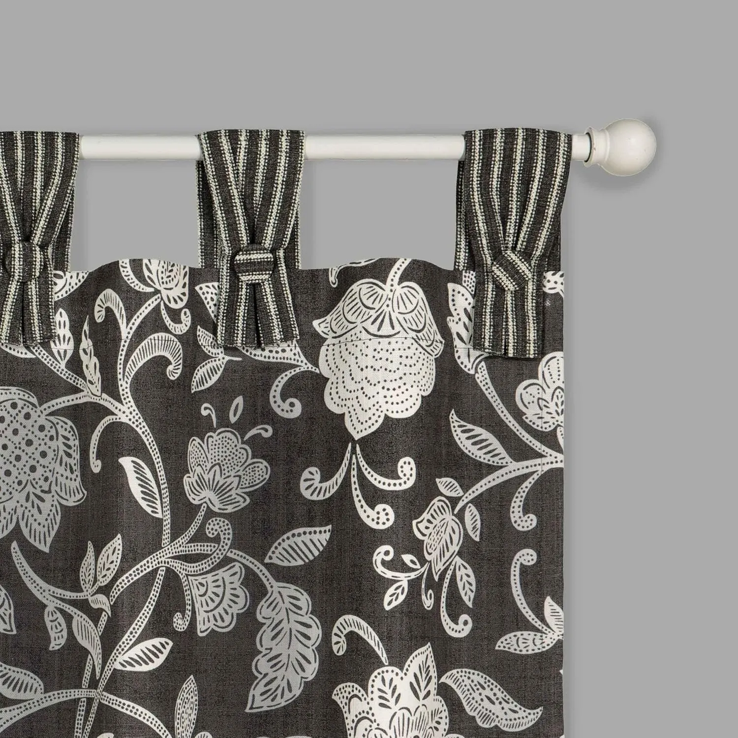 Waverly Stencil Vine Small Panel Tiers Privacy Window Treatment Pair Bathroom, Living Room, 52" x 36", Black