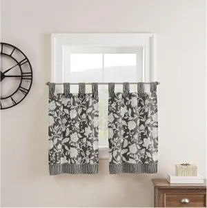 Waverly Stencil Vine Small Panel Tiers Privacy Window Treatment Pair Bathroom, Living Room, 52" x 36", Black