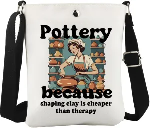 WCGXKO Pottery Gift Because Shaping Clay Is Cheaper than Therapy Ceramic Artist Gift Funny Pottery Crossbody Bag