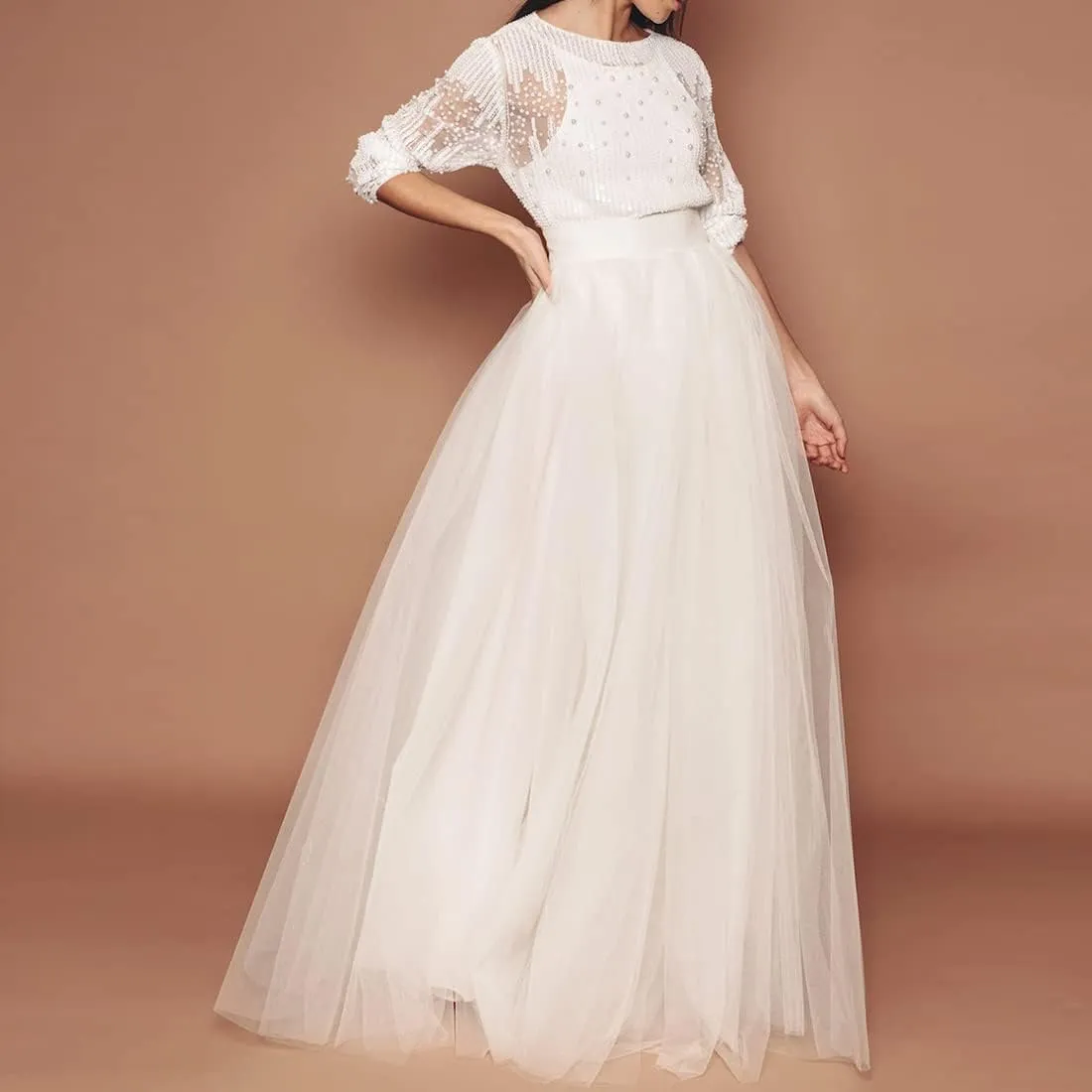 WDPL Wedding Planning A-line Maxi Long Tulle Skirt for Women Foor Length Evening Party Skirts