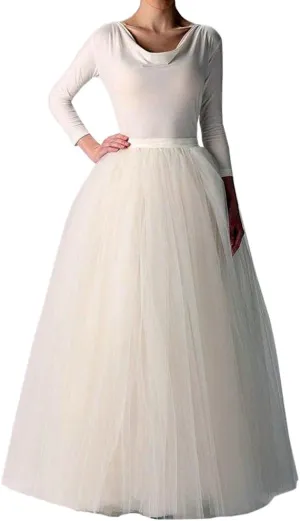 WDPL Wedding Planning A-line Maxi Long Tulle Skirt for Women Foor Length Evening Party Skirts