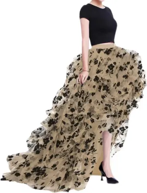 WDPL Women's Long High Low Ruffles Party Tulle Skirt