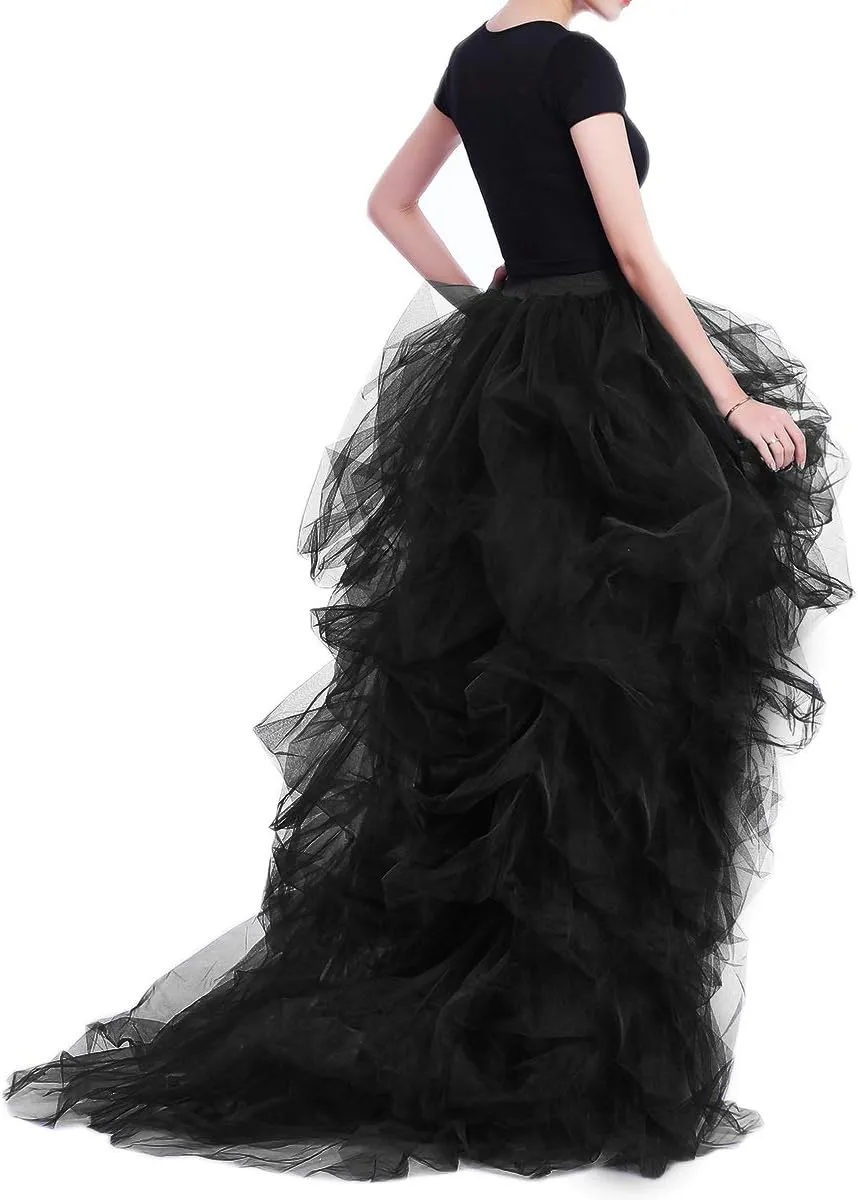 WDPL Women's Long High Low Ruffles Party Tulle Skirt