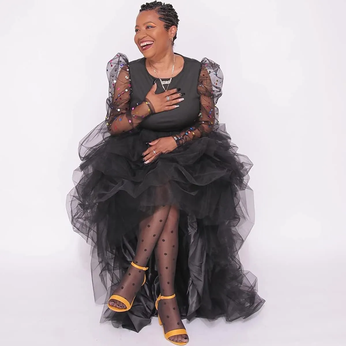 WDPL Women's Long High Low Ruffles Party Tulle Skirt