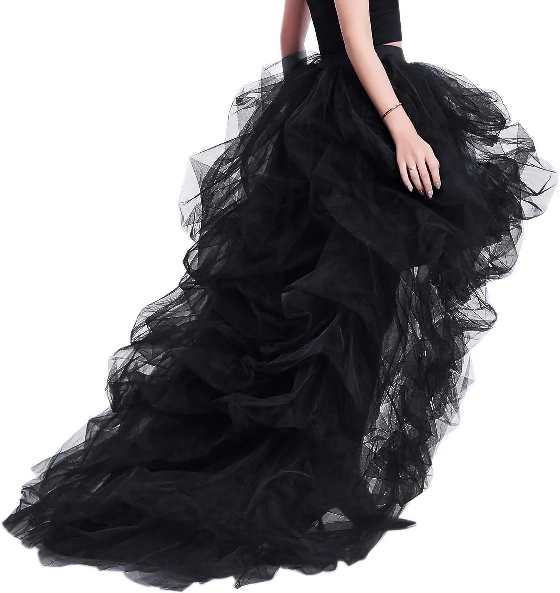 WDPL Women's Long High Low Ruffles Party Tulle Skirt